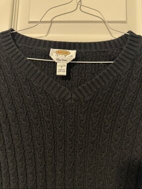 Talbots Cable Knit V-Neck Pima Cotton Sweater - Black PP